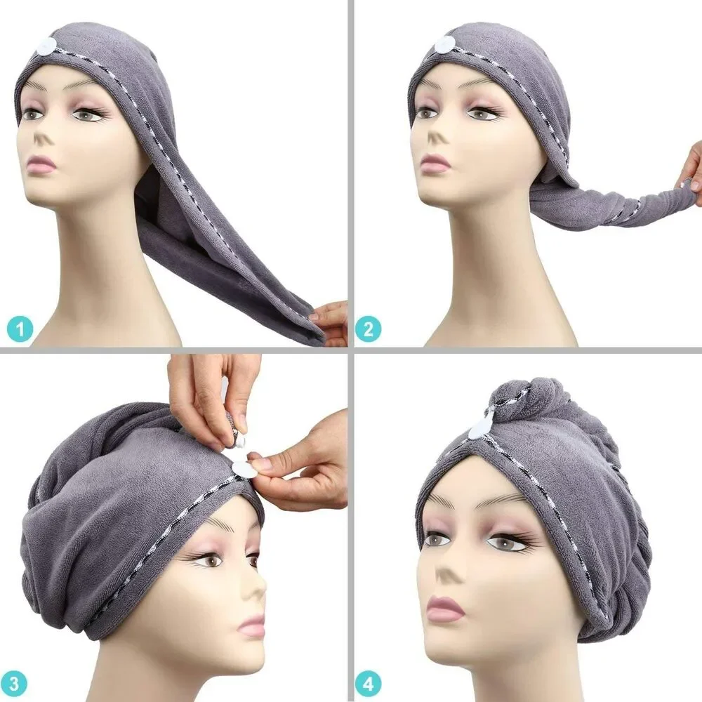 2 Pack Microfiber Hair Drying Wrap Towel for Women - White & Gray